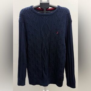 Nautica Dark Blue Cable Knit Crewneck Sweater